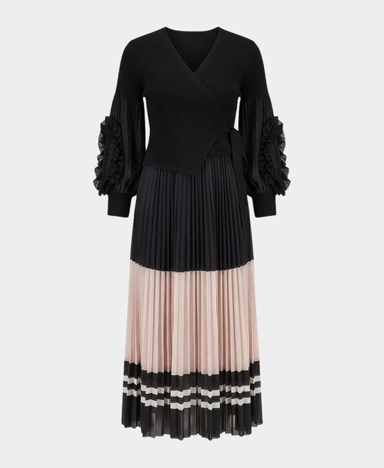 Plisse Dress w/ Dimensional Flower Sleeves view 