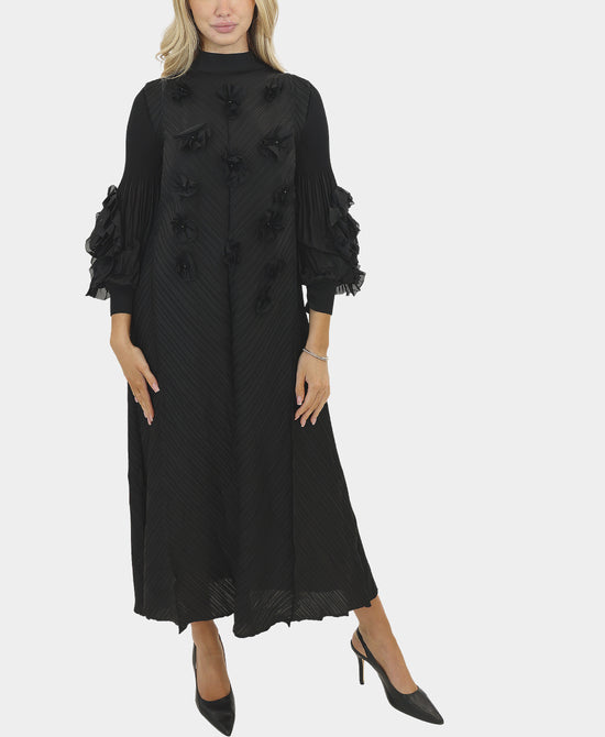 Plisse Dress w/ Dimensional Flower Sleeves view 