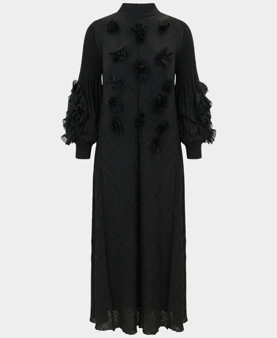 Plisse Dress w/ Dimensional Flower Sleeves view 