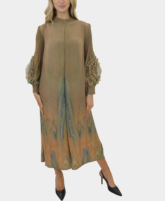 Plisse Dress w/ Dimensional Flower Sleeves view 