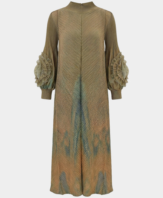 Plisse Dress w/ Dimensional Flower Sleeves view 