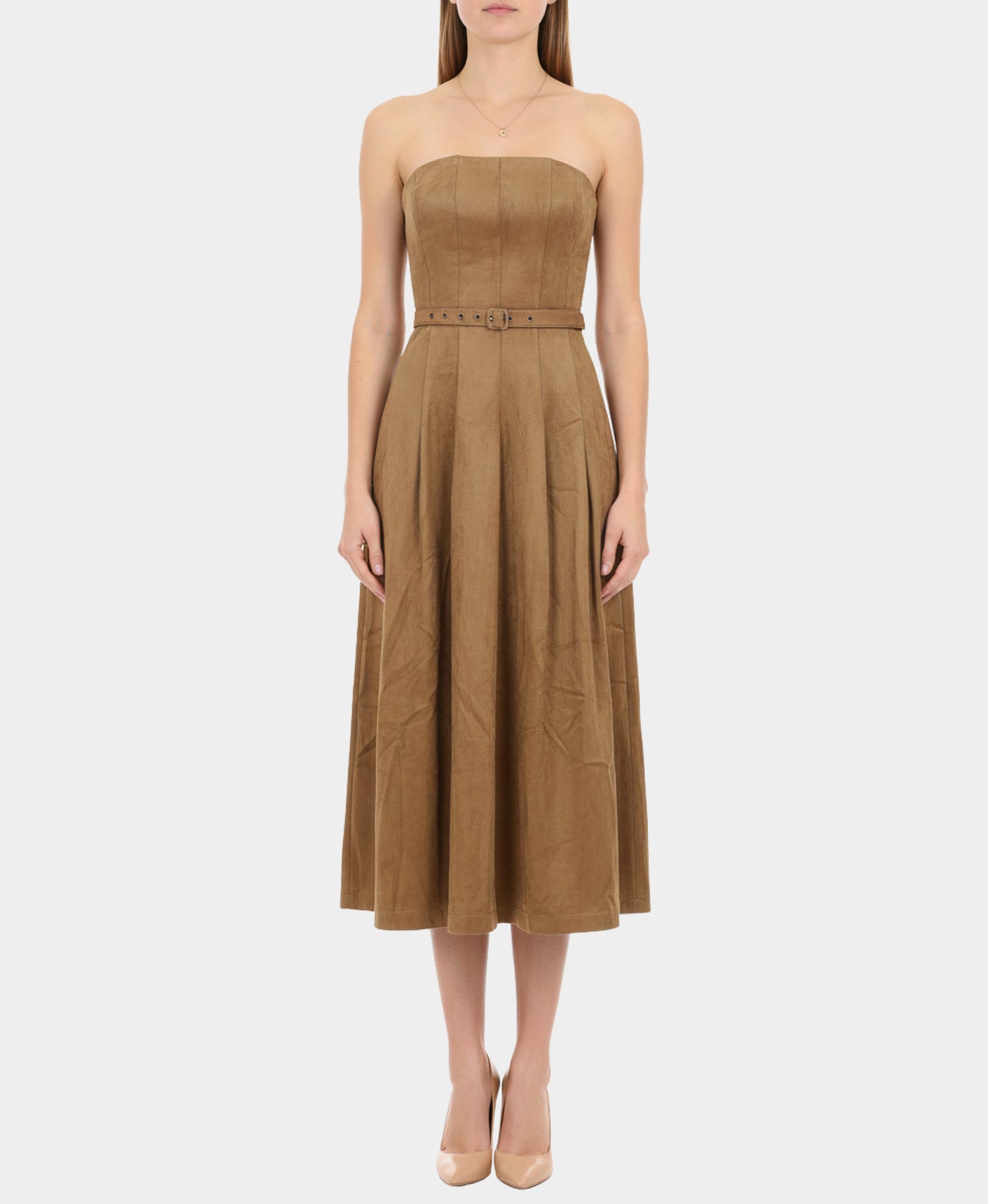 Strapless Faux Suede Midi Dress view 1