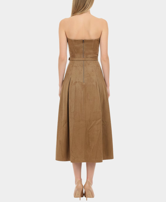 Strapless Faux Suede Midi Dress view 
