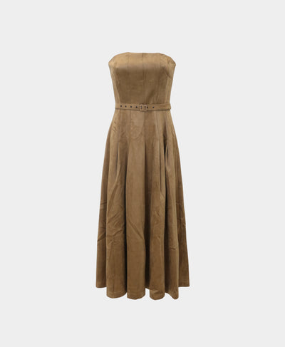 Strapless Faux Suede Midi Dress image 3