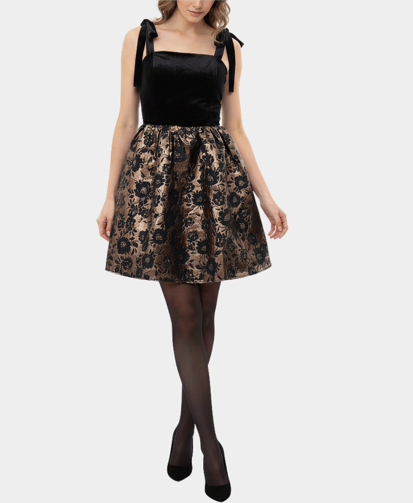 Velvet Printed Metallic Dress view 1