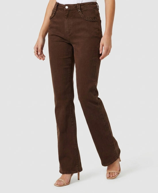 
Jeans w/ Braided Pocket Trim & Raw Hem in BROWN view 1