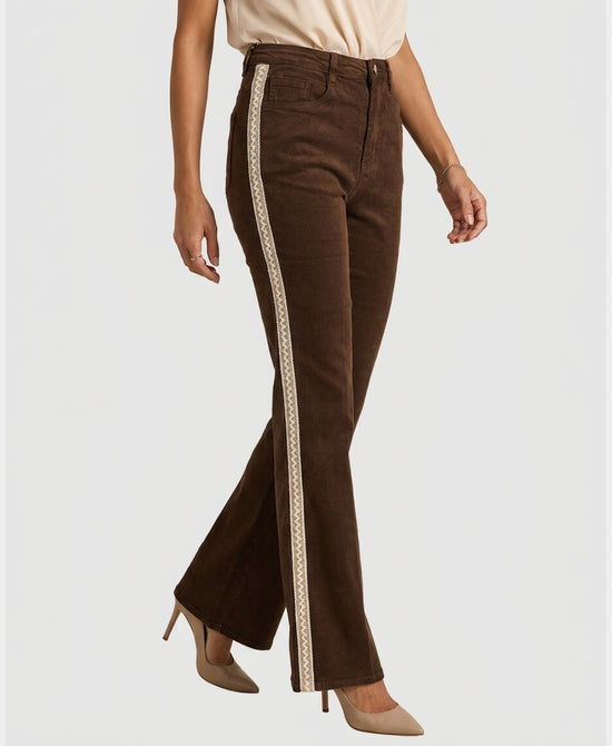 
Flare Jeans w/ Crochet Side Detail in BROWN view 2