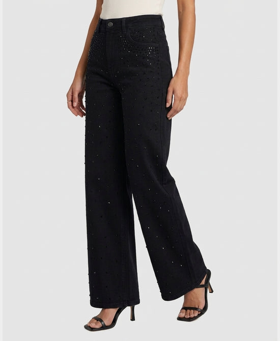 
Wide Leg Jeans w/ Crystals in BLACK view 1