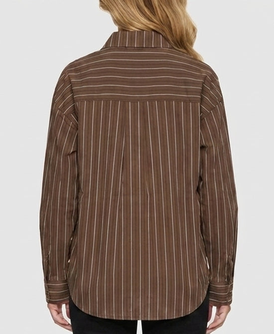 
Stripe Blouse w/ Embroidered Sequin Detail in BROWN view 2