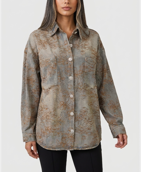 
Denim Shacket w/ Crystals in GREY/BROWN view 1