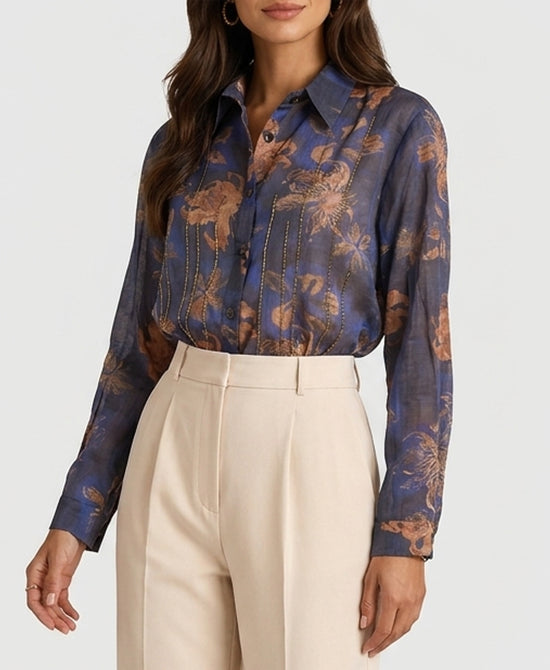 
Floral Blouse w/ Crystals in BLUE MULTI view 1