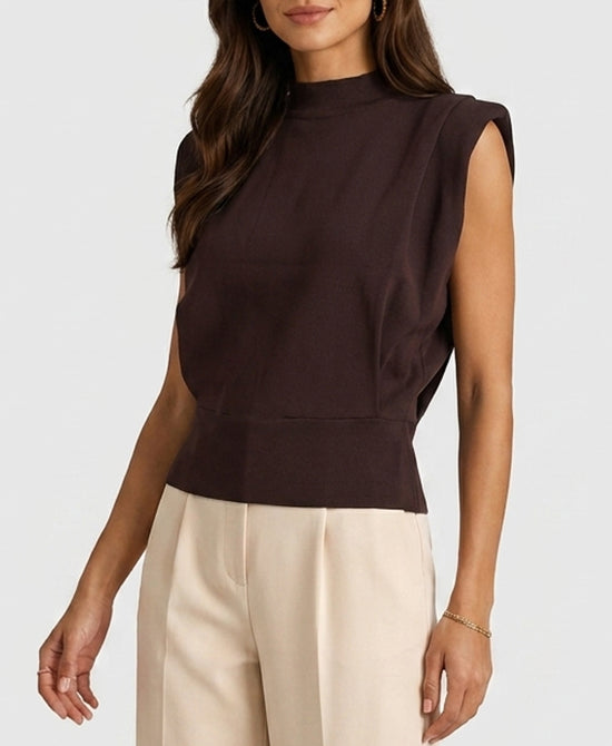 
Extended Shoulder Knit Top in BROWN view 1