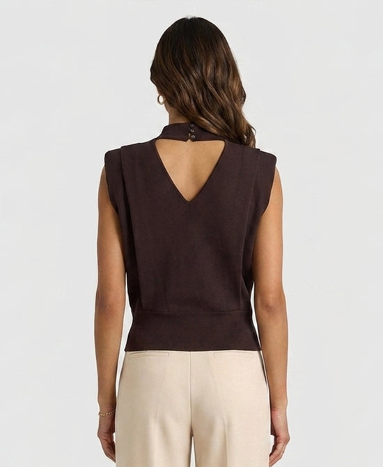 
Extended Shoulder Knit Top in BROWN view 2