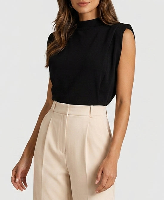 
Extended Shoulder Knit Top in BLACK view 1
