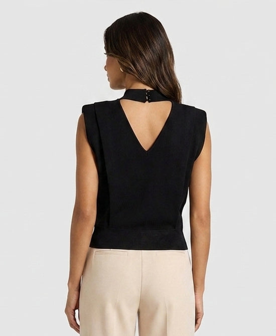 
Extended Shoulder Knit Top in BLACK view 2