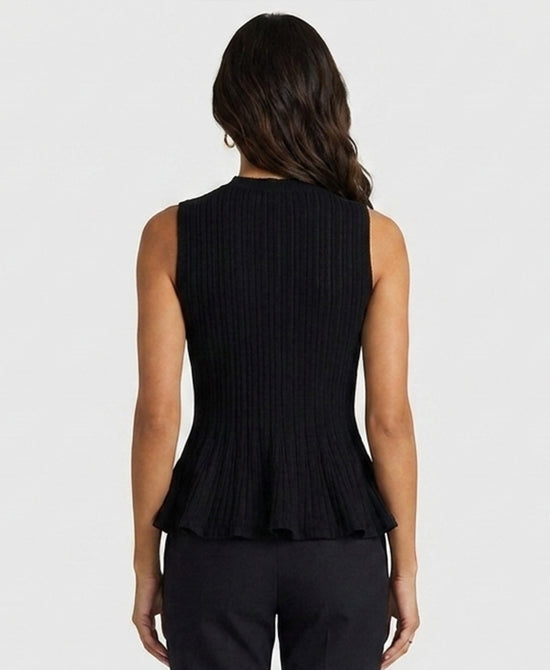 
Ribbed Peplum Knit Top in BLACK view 2