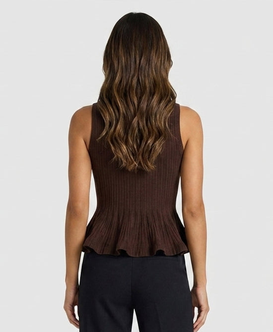 
Ribbed Peplum Knit Top in BROWN view 2
