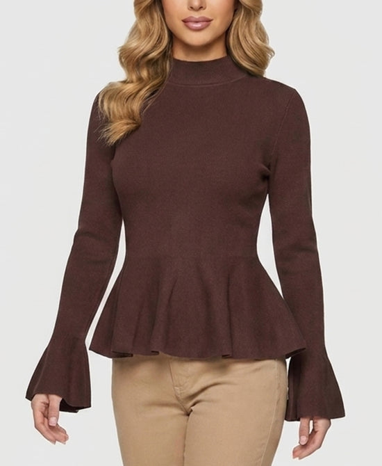 
Knit Peplum Top in BROWN view 1