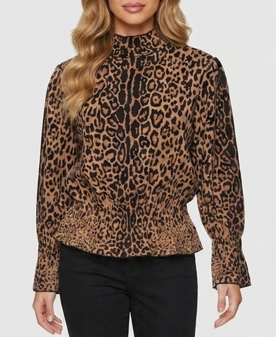 
Leopard Print Knit Peplum Top in BROWN/BLACK view 1