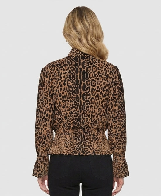 
Leopard Print Knit Peplum Top in BROWN/BLACK view 2