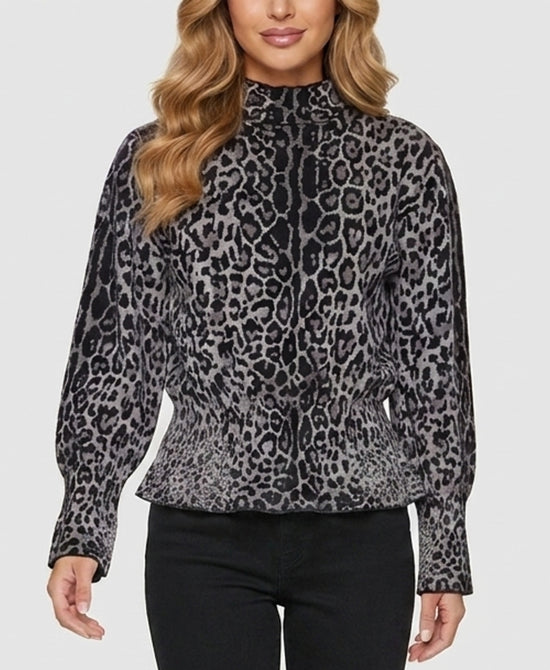 
Leopard Print Knit Peplum Top in GREY/BLACK view 1