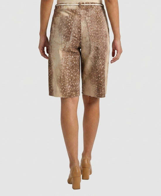 
Deer Print Denim Shorts in TAN view 2
