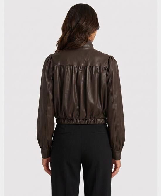 
Crop Faux Leather Bubble Jacket in BROWN view 2