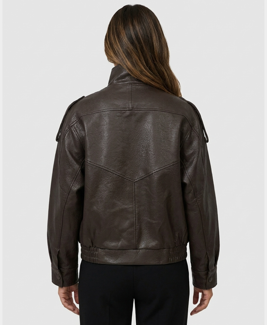 
Faux Leather Bomber Jacket in BROWN view 2