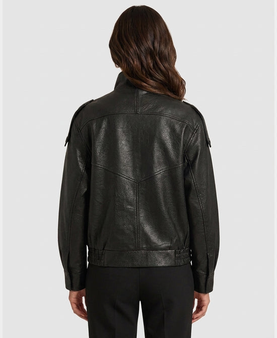 
Faux Leather Bomber Jacket in BLACK view 2