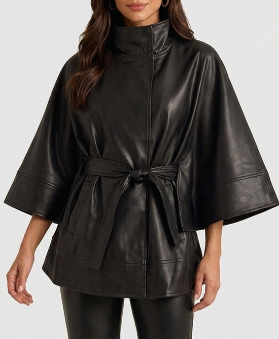 
Faux Leather Cape in BLACK view 1