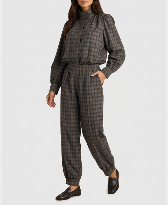 
Plaid Bubble Top & Pants Set- 2 Pc Set in GREY/BROWN view 1