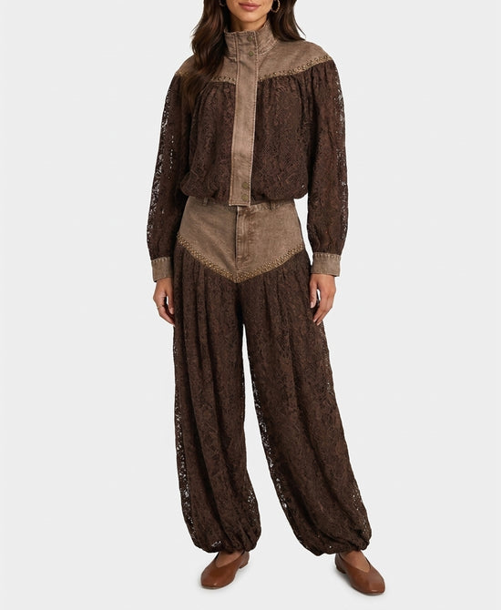
Jacket w/ Lace, Beads & Pants Set- 2 Pc Set in BROWN view 1