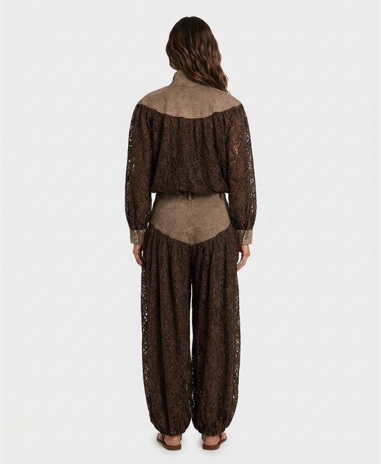 
Jacket w/ Lace, Beads & Pants Set- 2 Pc Set in BROWN view 2