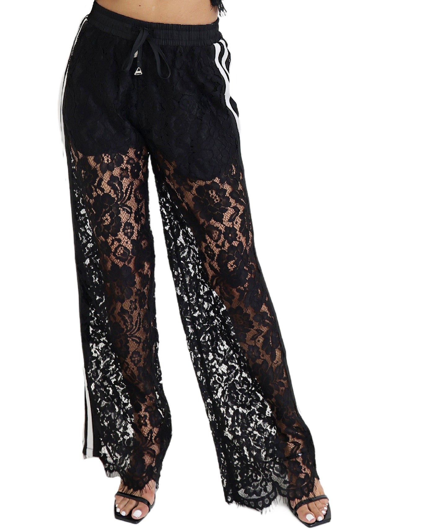 Sheer Lace Pants w/ Stripe Side Detail view 1