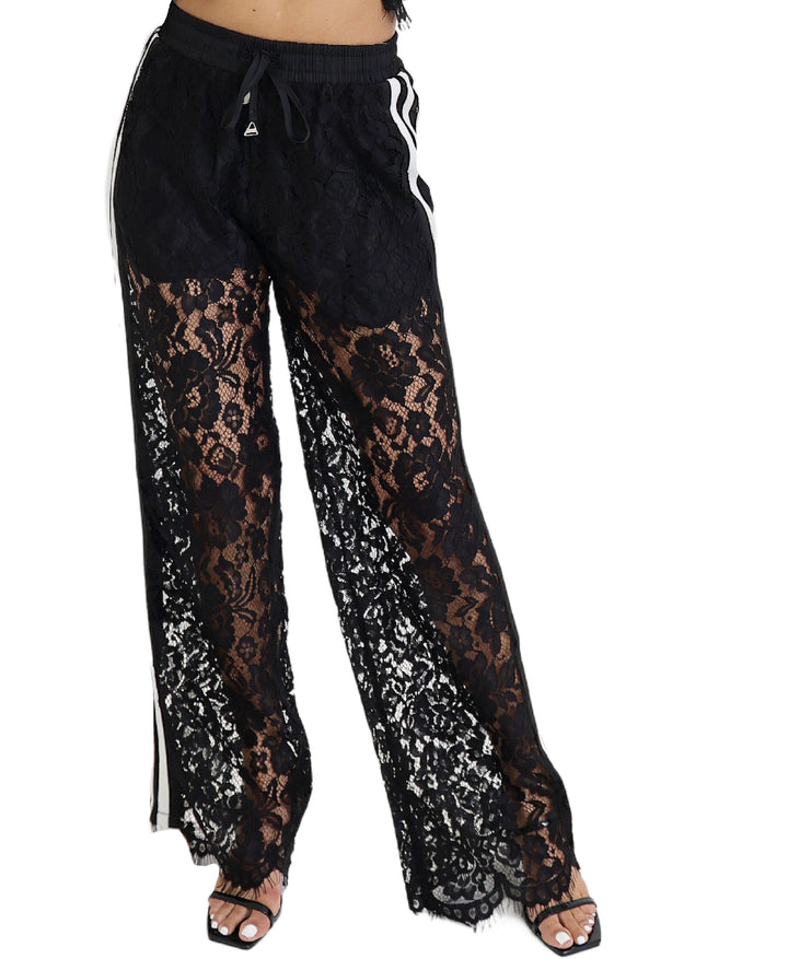 Spangle Lace Short Pants ブラック black Agoky Women's Knee Length Lace Edge Bloomer Pettipant Slip