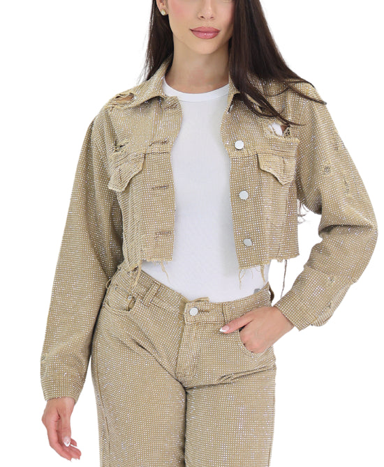 Cropped Denim Jacket w/ Crystals view 