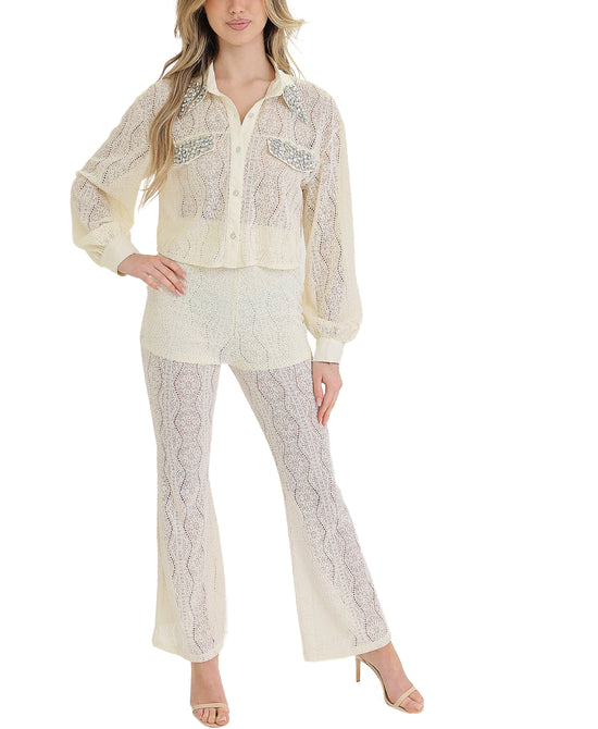 Crochet Lace Top w/ Pant Set- 2 Pc Set view 