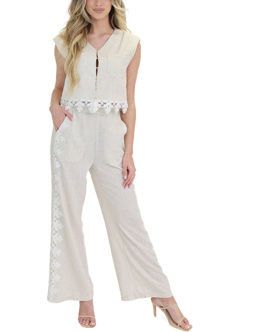 Eyelet Lace Trim Top & Pants Set- 2 Pc Set view 