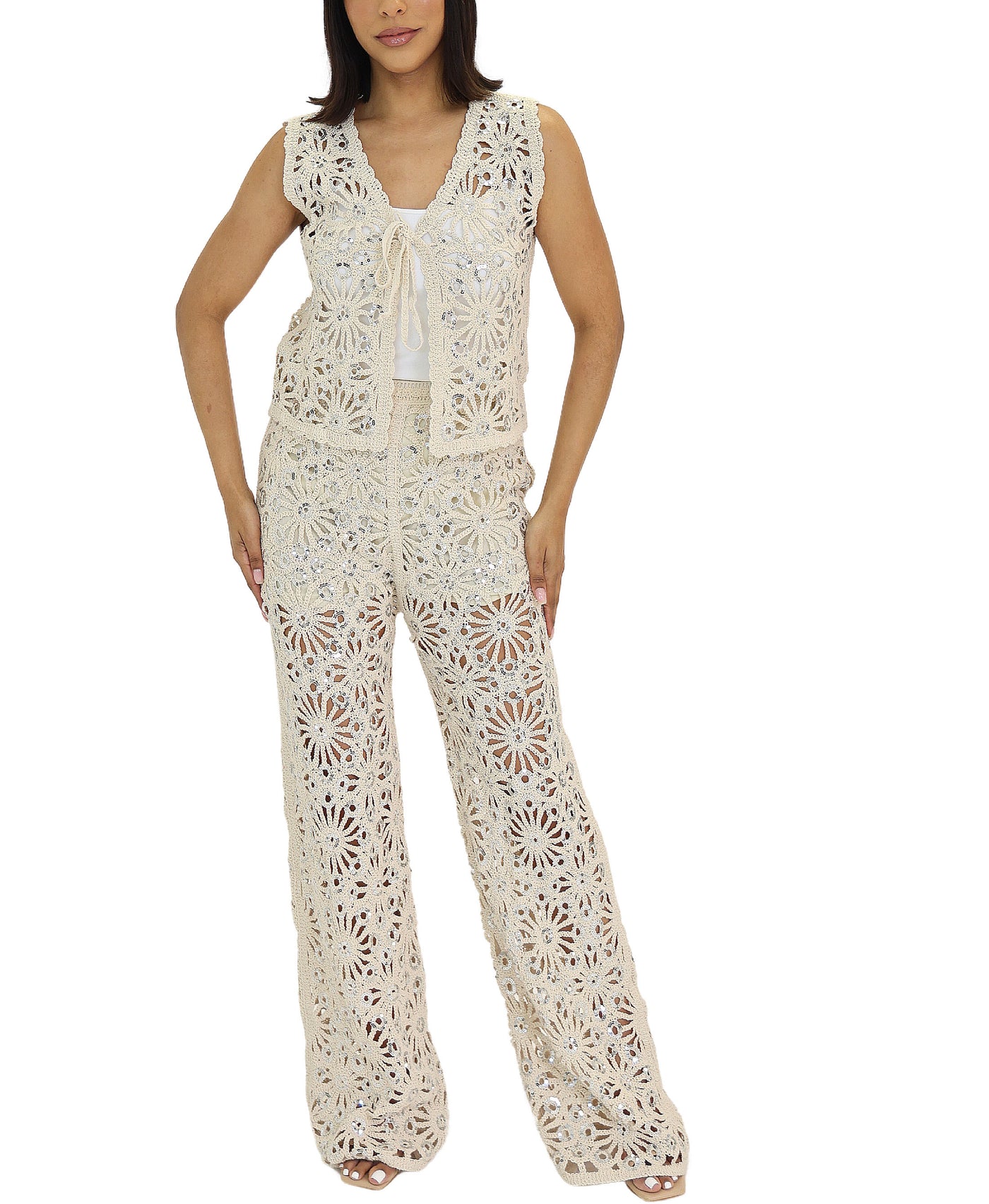 Crochet Lace Top & Pants Set- 2 Pc Set view 1