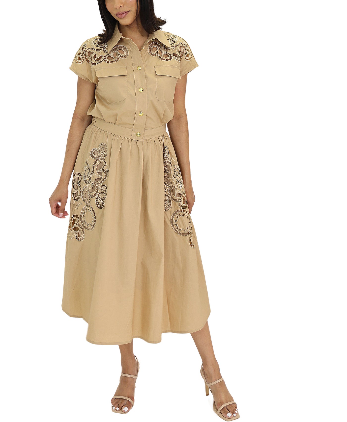 Embroidered Top & Midi Skirt Set- 2 Pc Set view 1