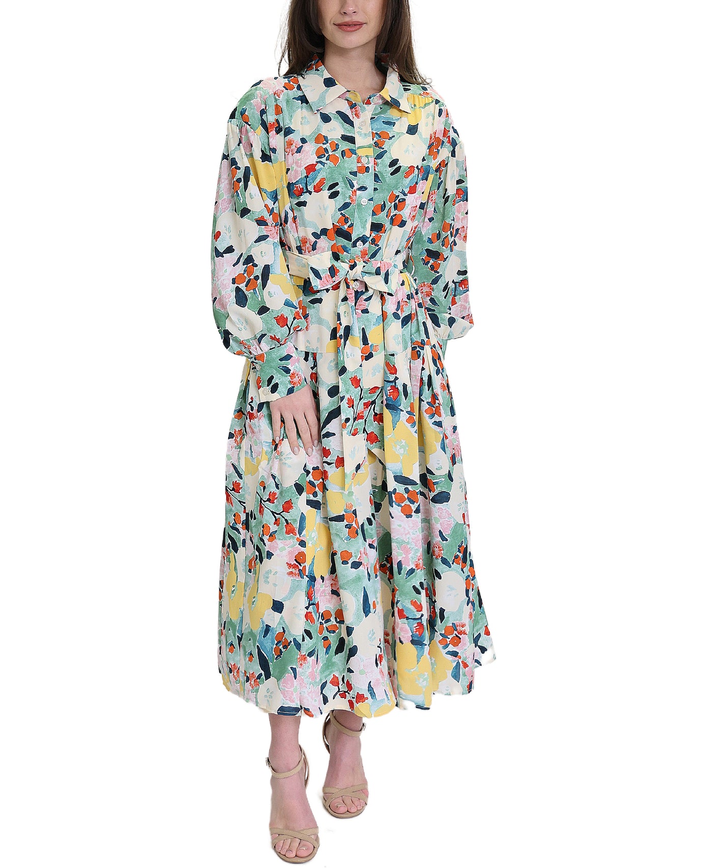 Abstract Print Midi Shirt Dress image 1