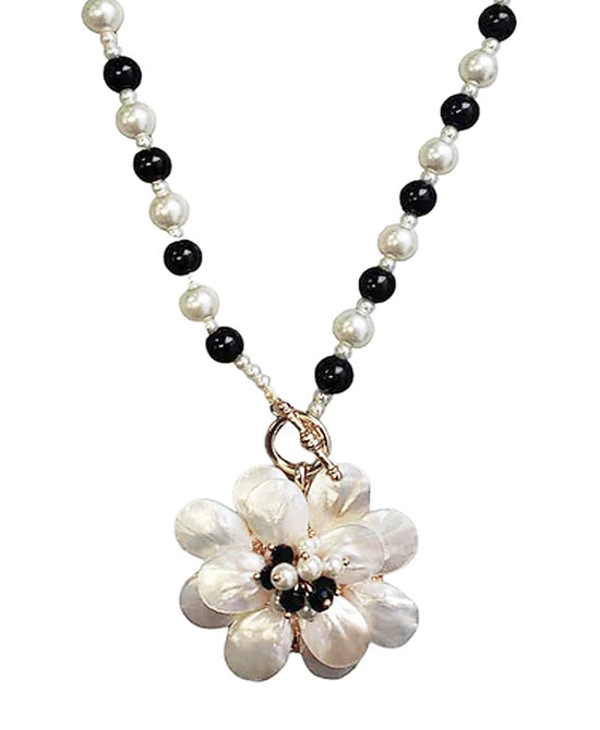 Faux Pearl Necklace w/ Flower Pendant view 