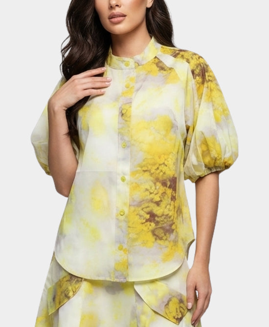 Printed Blouse w/ Puff Sleeves view 1