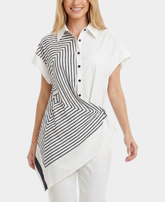 
Asymmetrical Printed Blouse in WHITE/BLACK view 1
