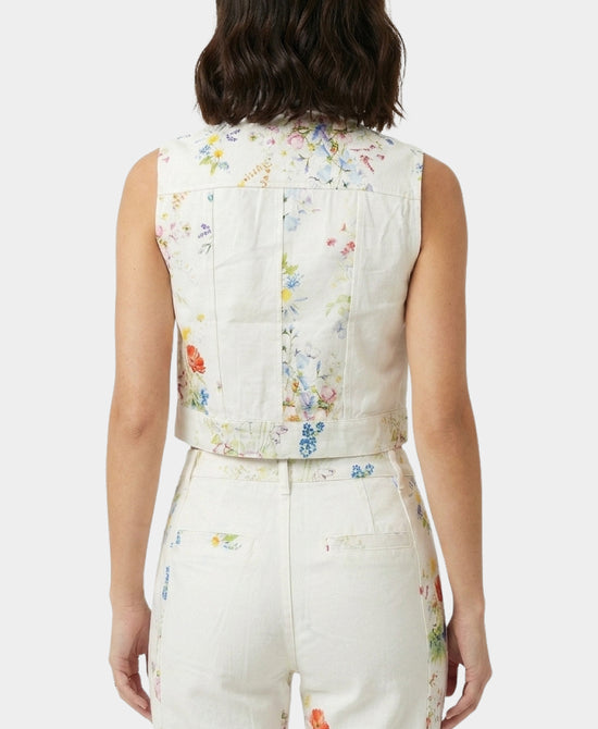 
Floral Print Denim Vest in WHITE MULTI view 2
