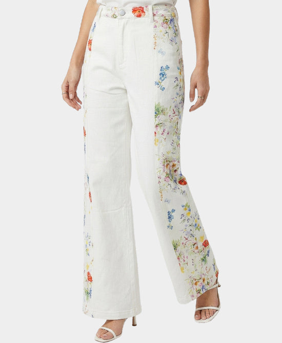 
Jeans w/ Floral Print Side Detail in WHITE MULTI view 1