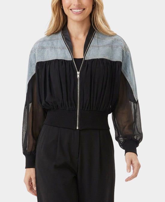 
Mesh Jacket w/ Denim Trim in BLACK/BLUE view 1