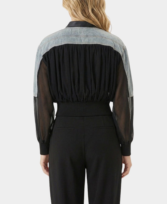 
Mesh Jacket w/ Denim Trim in BLACK/BLUE view 2