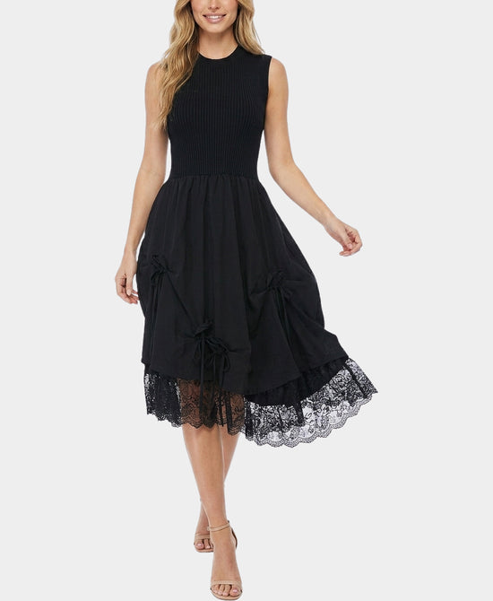 
Knit Dress w/ Asymmetrical Lace Bottom in BLACK view 1
