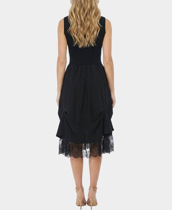 
Knit Dress w/ Asymmetrical Lace Bottom in BLACK view 2